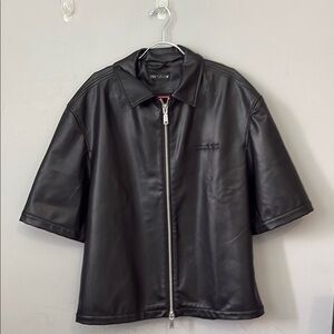 Black Faux Leather Zip-Up Jacket